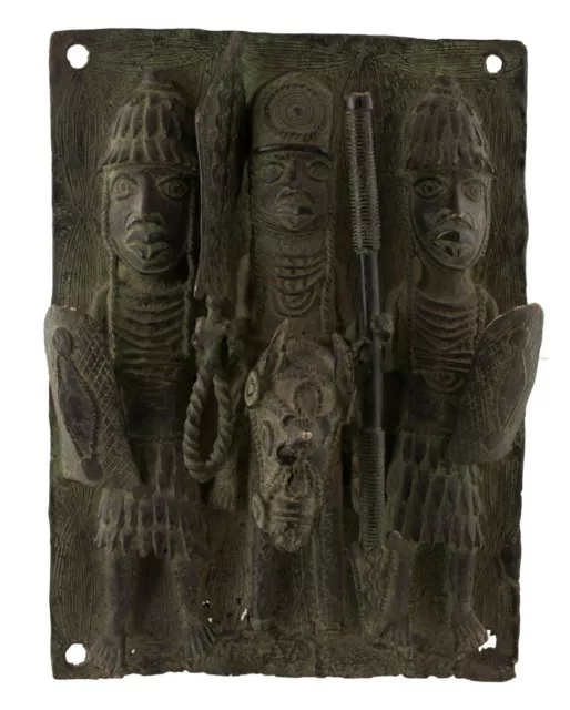 Bronze Art africain Benin plaque royale de palais Bini Edo Nigeria 40x29cm 1204