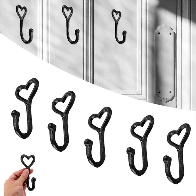 5 x Cast Iron Heart Coat Hat Hook Key Holder Vintage Shabby Chic Antique Hooks 2