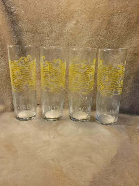 Bacardi Limon Rum Glass 7" Tall Set Of 4 Lemon Design Martini Tom Collins