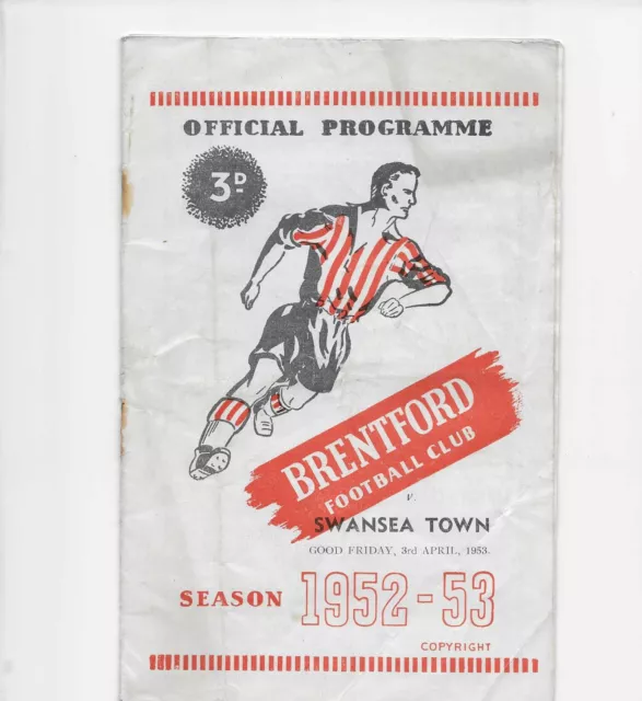 1952/53 Brentford v Swansea Football Programme