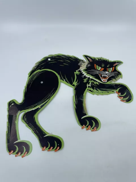 Vintage Beistle Halloween Black Cat Jointed Decoration Diecut USA 1968