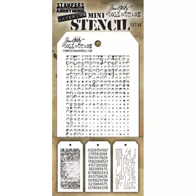 Tim Holtz Mini Layering Stencil Set 48 - 3 stencils - halftone, circuit, digits