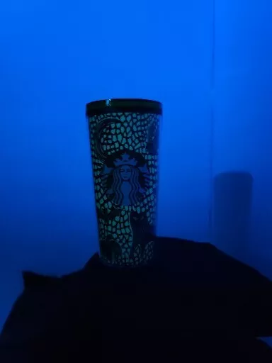 Starbucks Halloween 2020 Glow in the Dark Bat Cat Tumbler (12 oz Cup) RARE GREEN