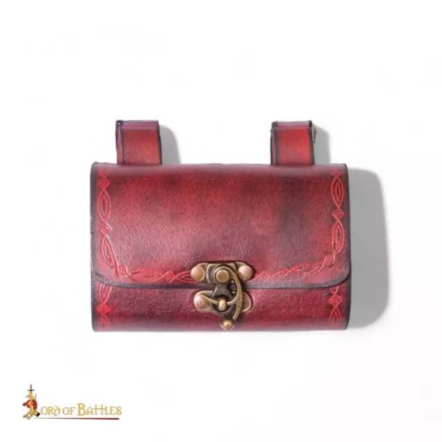 Pochette Medievale Fantastique Cosplay Elfique En Cuir Rouge Avec Fioles