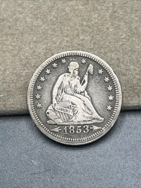 1853-P Silver Seated Liberty Quarter with arrows & rays (25C) K111