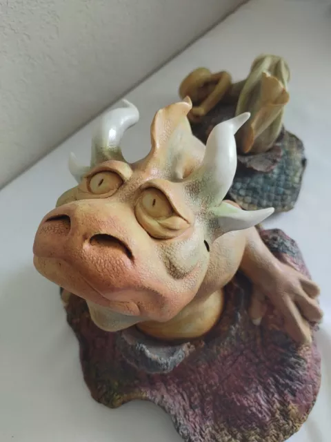 Large Unique Two Piece Clay Ceramic Dragon Sculpture Signed by Artist