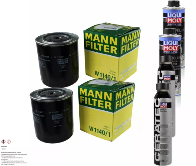 2xMANN-FILTER Ölfilter-w 1140/1+2xLiqui Moly pro-Line Lavado de Motor / 2x Cera