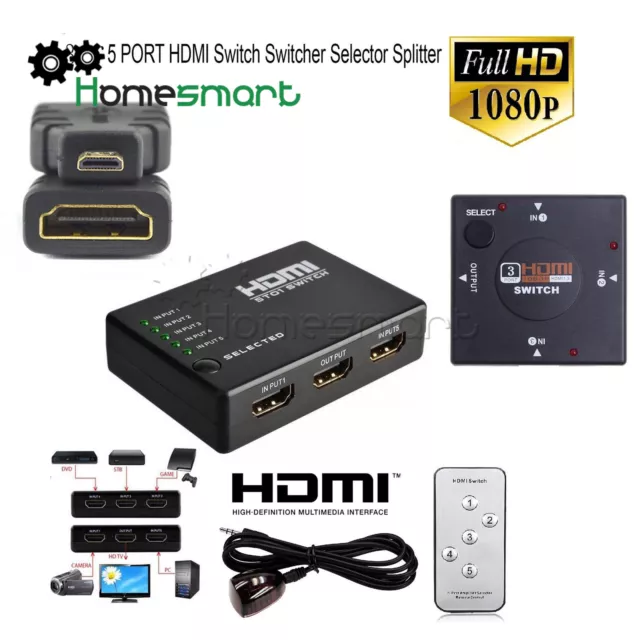 3/5 Port 1080P Video HDMI Switcher Switch Splitter IR Remote Control HDTV