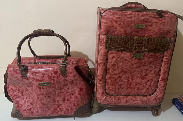 Samantha Brown Faux Croco Embossed Rolling Carry On Bag + Suitcase Luggage Set