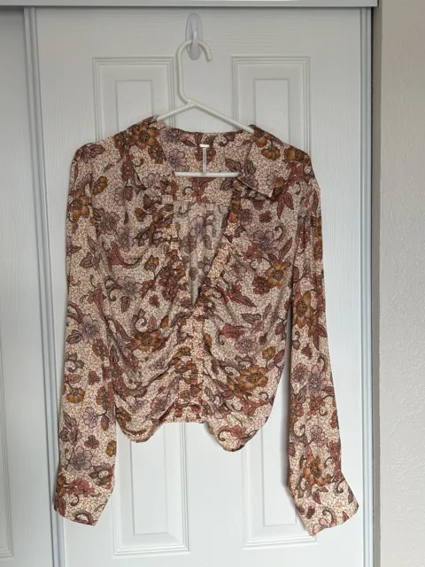 Free People Womens I Got You Printed Blouse in Vintage Combo Floral Size L NWOT