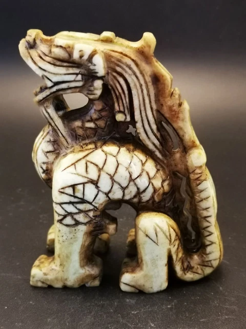 Rare Old Chinese Jade Hand Carving “look At The Sky And Roar Foo Dog” Statue Sd4