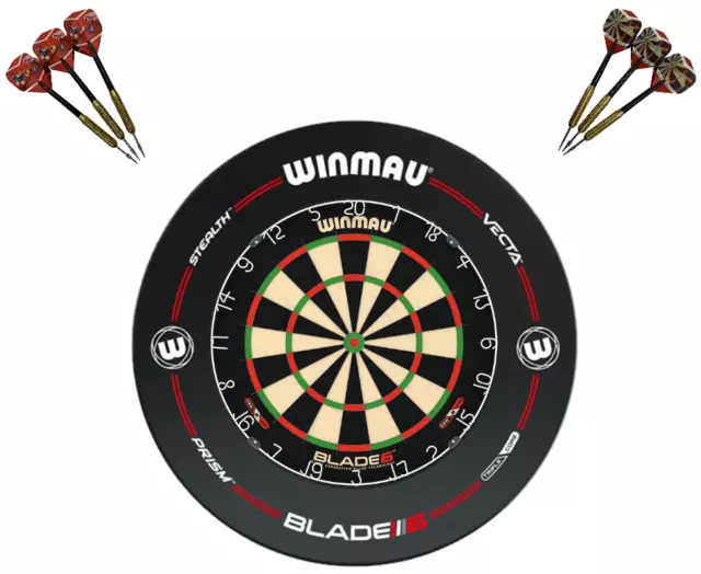 Winmau Blade 6 Dart Board + Pro-Line Dartboard Surround + Darts Set Easter Gifts