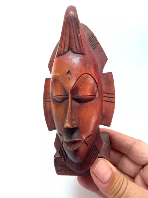 Vintage Art African Tribal Face Mask Wood Hand Carved Base Mid 20th Century Nice