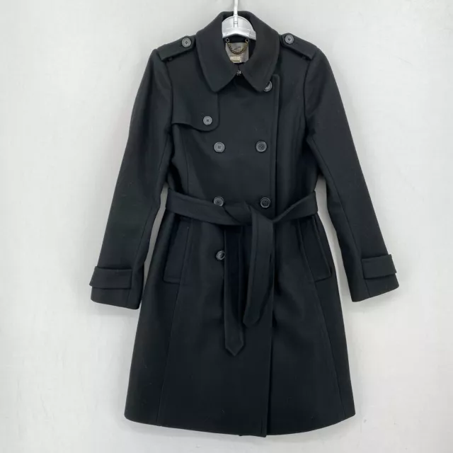 J Crew Nello Gori Wool Cashmere Pea Coat Womens 4 Black Belted Double Breasted