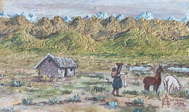 Cuadro Antiguo Pintado A Mano Inca Llamas Perú Aquitienesloquebuscas.com Almeria