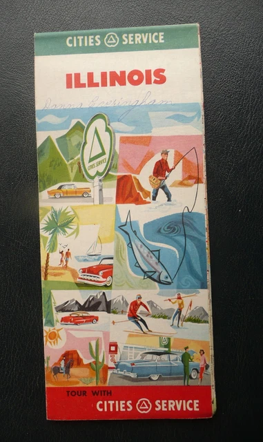 1956 Illinois road  map Cities Service oil gas route 66 shows stations