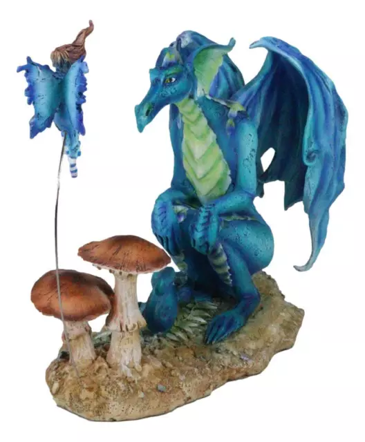 Amy Brown Strange Encounter Blue Dragon With Toadstool Pixie Fairy Figurine 2