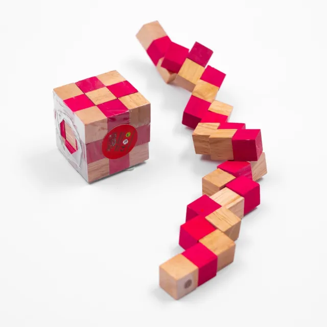 Snake cube brown coral Red wooden puzzle riddle 3x3 cube brain teaser