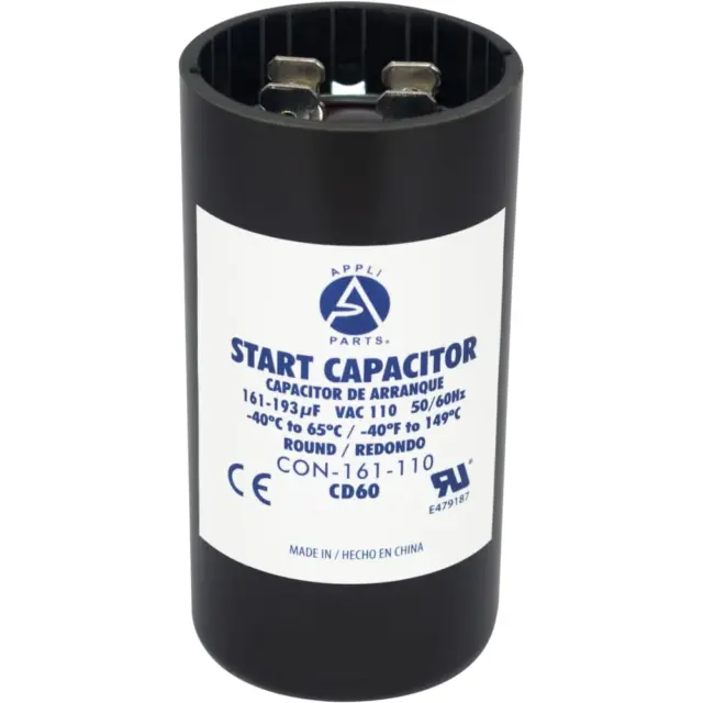 Appli Parts Motor Start Capacitor 161-193 Mfd (Microfarads) Uf 110-125 VAC Unive