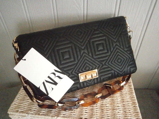 ZARA BAG BLACK leather look with Faux Tortoise Shell Chain Handle NEW 27.00 PicClick UK