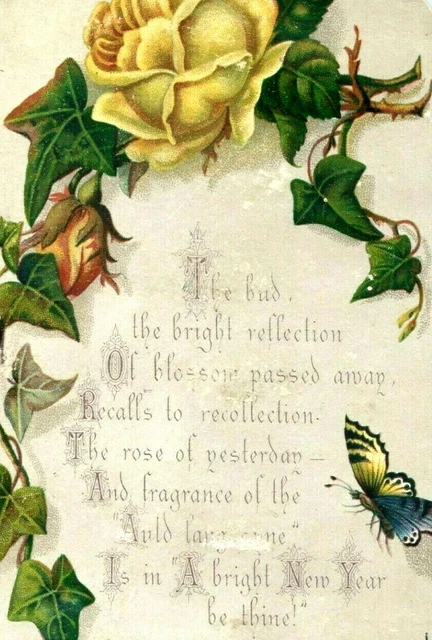 c1880s Lovely Happy New Year Trade Card Eden Hooper Poem Detailed Art Nouveau