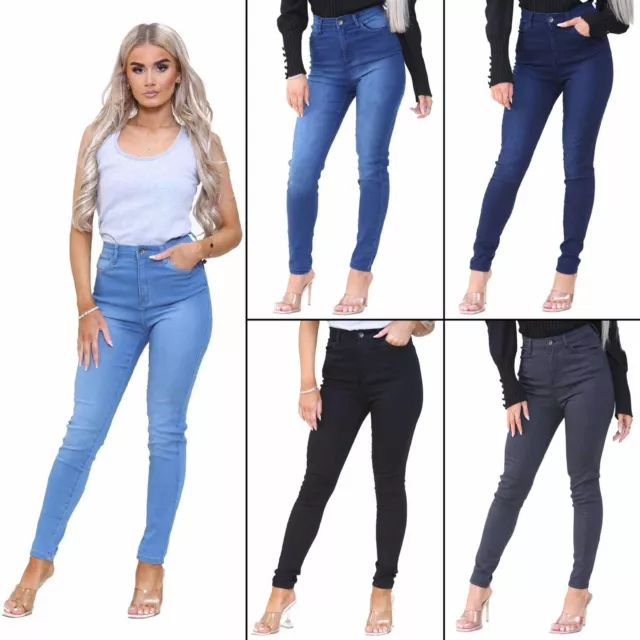 Enzo Womens Slim Fit Jeans Ladies Skinny Stretch High Waist Flex Denim Trousers