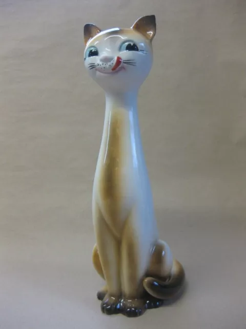 Retro Kitsch Italian Pottery Cat Figure ~ Tall Slender Cat ~ 1960s, 1970s
