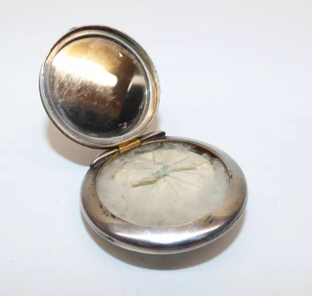 Antique Edwardian Miniature Silver Chatelaine Compact Locket 1918 Feather Puff