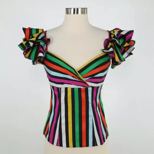 Caroline Constas Blouse Top Off the Shoulder Louisa XS Striped Ruffle Multicolor