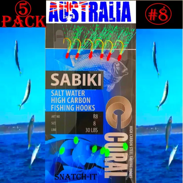 5 pack Sabiki Bait Jigs Size 8 Hook , Yakkas , live bait Rig Fishing Lures