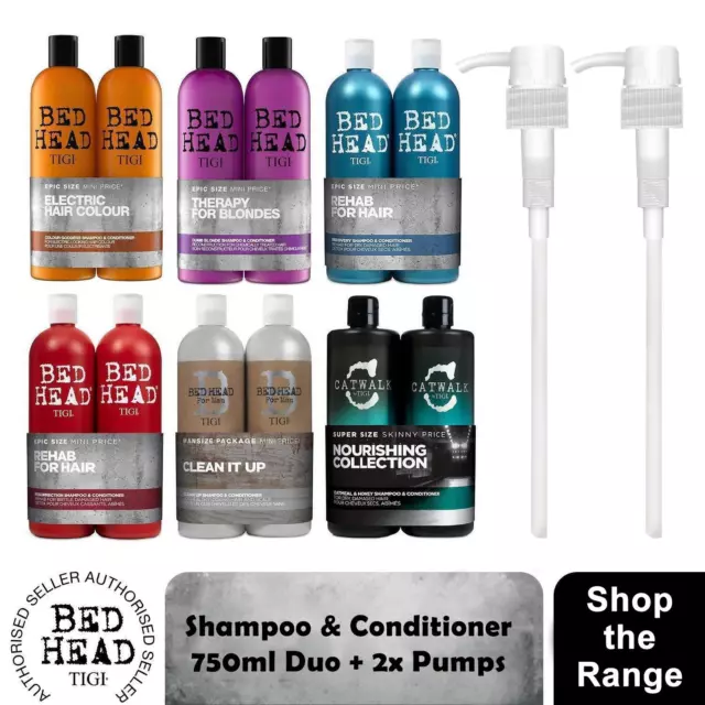 Bed Head by TIGI Shampoo & Conditioner 750ml Duo + 2x Pumps: Shop the Range