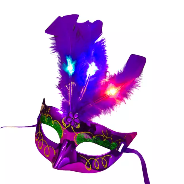 LED Maskerade VENEZIA mit Federn / venezianische Maske mit leuchtend u. blinkend