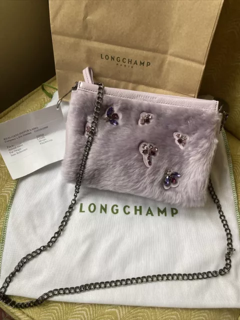 longchamp  Fur  Lilac Crossbody Bag RRP £330.00 New. Rare