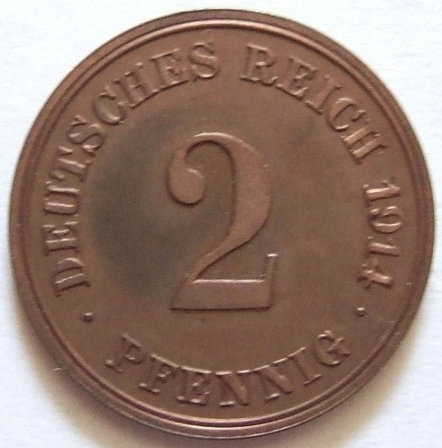 Moneta Reich Tedesco Impero Tedesco 2 Pfennig 1914 E IN Proof