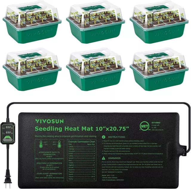 VIVOSUN 6-Pack Seed Starter Trays w/ 10"x20.75" Seedling Heat Mat