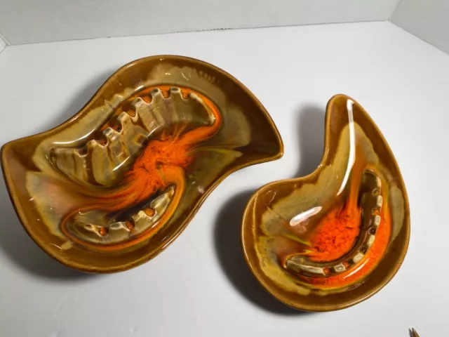 Vintage mid-century california pottery ashtray lot-atomic orange