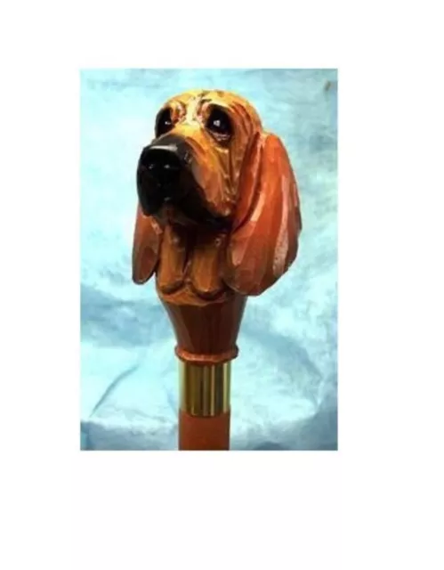 Hand Carved Bloodhound Dog Handle Wooden Walking Stick Cane Handmade Dog Gift