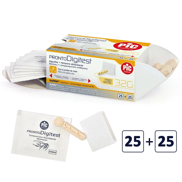 Pic Lancette Pungidito Sterili Pronto Digitest Tamponcino Glicemia 25 Pz Test_
