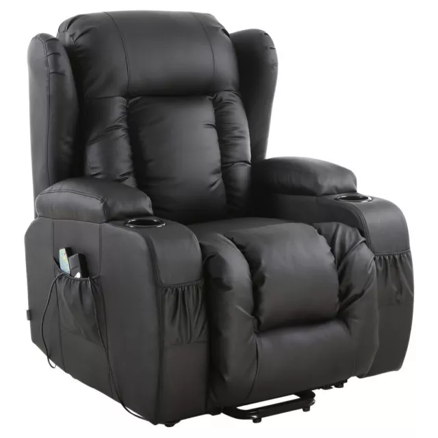 Caesar Electric Rise Recliner Winged Leather Armchair Massage Heated Chair 3