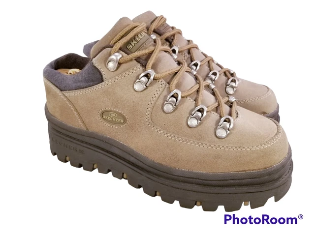 VINTAGE women  SKECHERS JAMMERS CHUNKY BOOTS SHOES BEIGE LEATHER SIZE 9/39