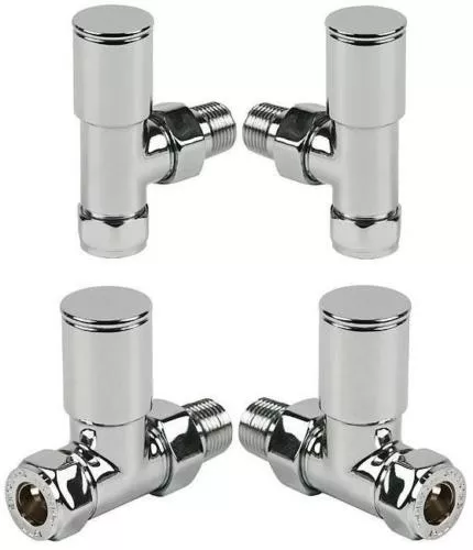 Chrome Straight Angled Round Bathroom Heated Towel Rail Radiator Valves PAIR