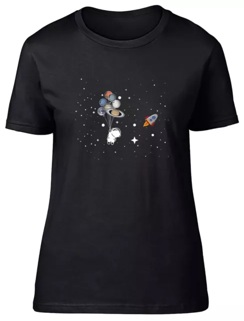 Ballon Planet Space Astronaut Fitted Womens Ladies T Shirt Gift