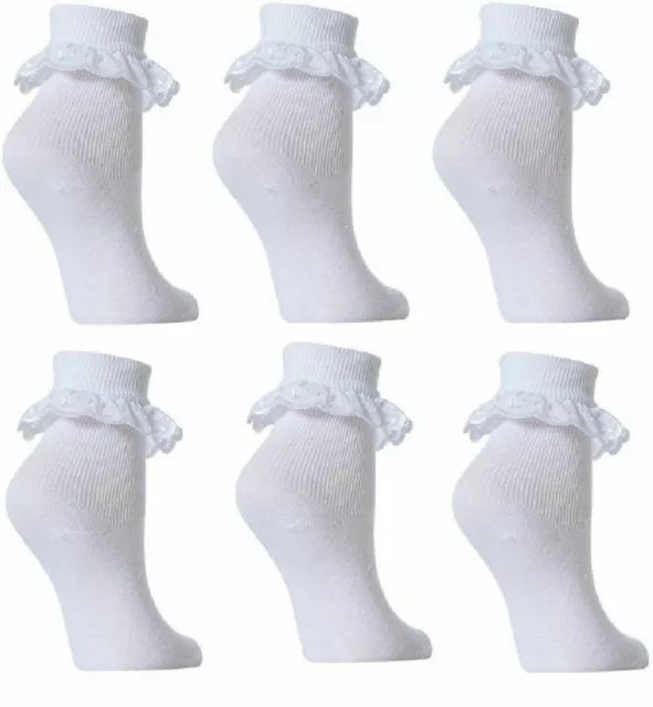 3 Pairs New Girls Kid Infants  Cotton Lace Frilly Ankle School Dress White Socks