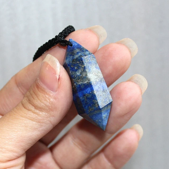 Natural Lapis Lazuli Quartz Crystal Healing Chakra Point Wand Pendant Necklace