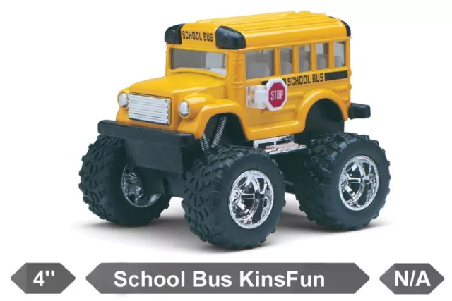 4" Kinsfun Monster Funny Big Wheel School Bus Diecast Model Toy Pull Action Kids