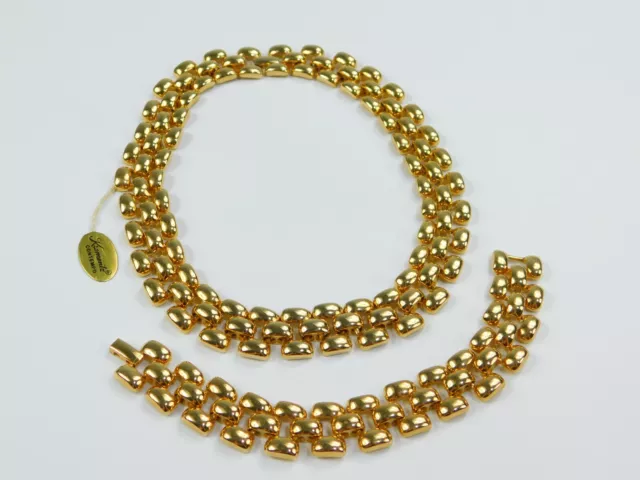 Vintage Krementz NWT Chunky Gold Tone Chain Link Necklace & Bracelet Set