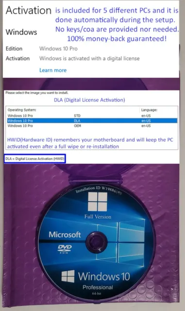 Windows 10 Pro 64-bit DVD Upgrade from 7/8/8.1, 10 Home or Clean install