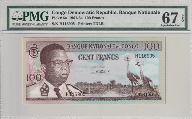 Congo Democratic Republic 1000 Francs 1961-1964 P 6 Superb Gem UNC PMG 67 EPQ