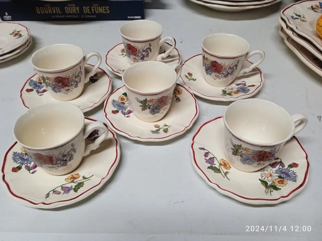 Service à Café Vintage J&G Meakin Multicolore Pastel - 6 Tasses Et Sous-tasses