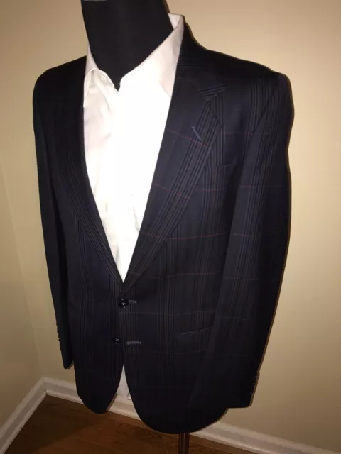 Monatic Men’s Blazer Sport Coat Navy/Gray Plaid, Single Vent  Size 40R